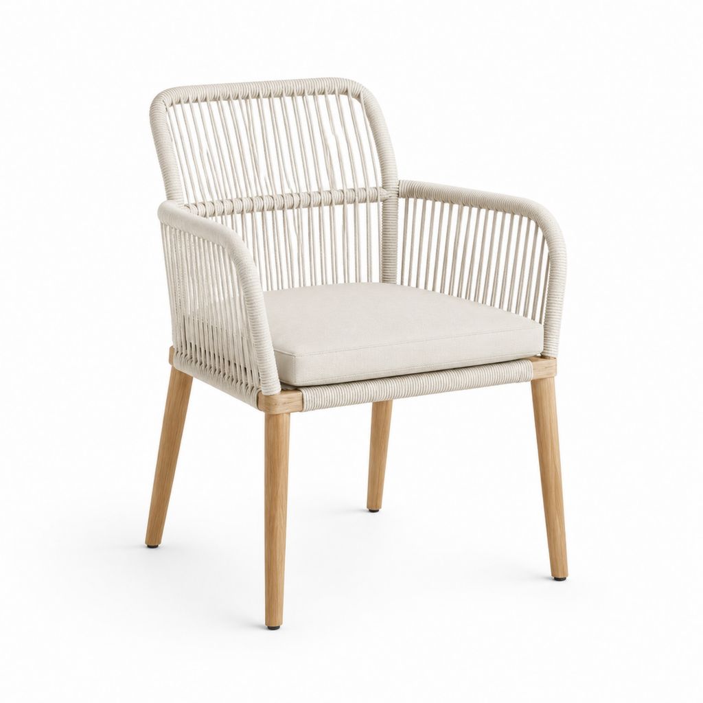 Fauteuil de jardin beige en corde polypropylène et acacia 57 x 61 x 85 cm