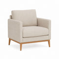 Fauteuil de salon beige en polyester et bois massif rectangulaire 76 x 82 x 86 cm