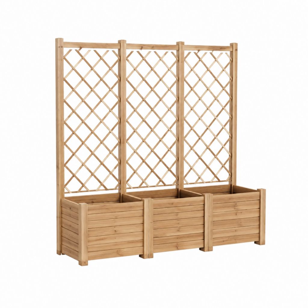 Lot de 3 jardinières avec treillis en bois de sapin massif naturel 120 x 40 x 140 cm