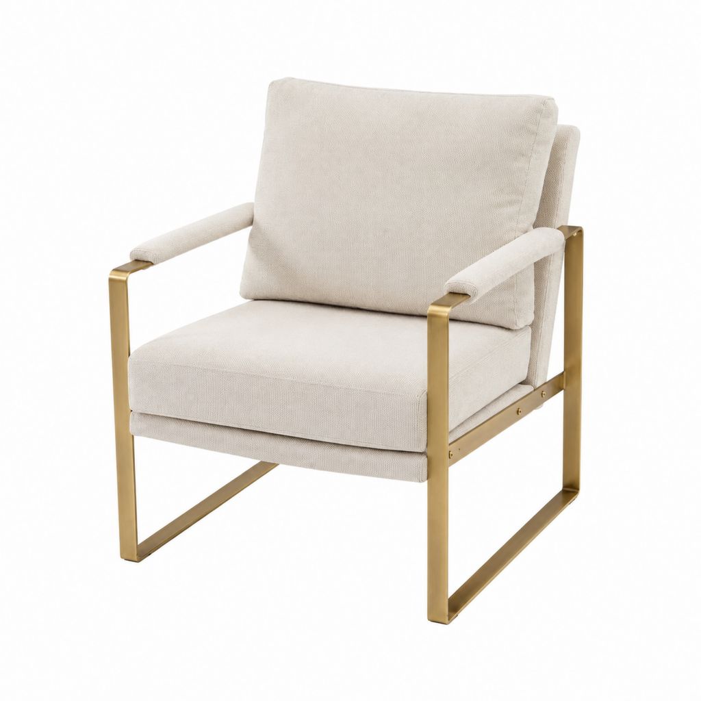 Fauteuil de salon beige en polyester avec structure en acier doré 68 x 76 x 82 cm