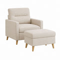 Ensemble fauteuil avec repose-pieds beige en polyester pieds en bois massif fauteuil 78 x 82 x 92 cm repose-pieds 60 x 45 x 42 cm