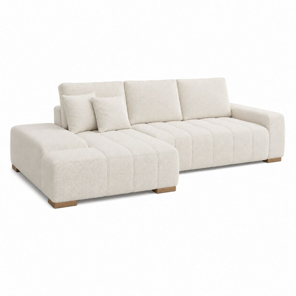 Canapé 3 places crème en polyester bouclette forme droite 280 x 110 x 78 cm
