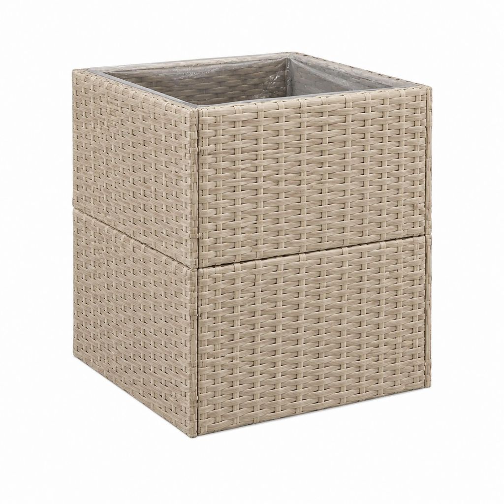 Jardinière carrée beige en polyéthylène tressé 40 x 40 x 40 cm