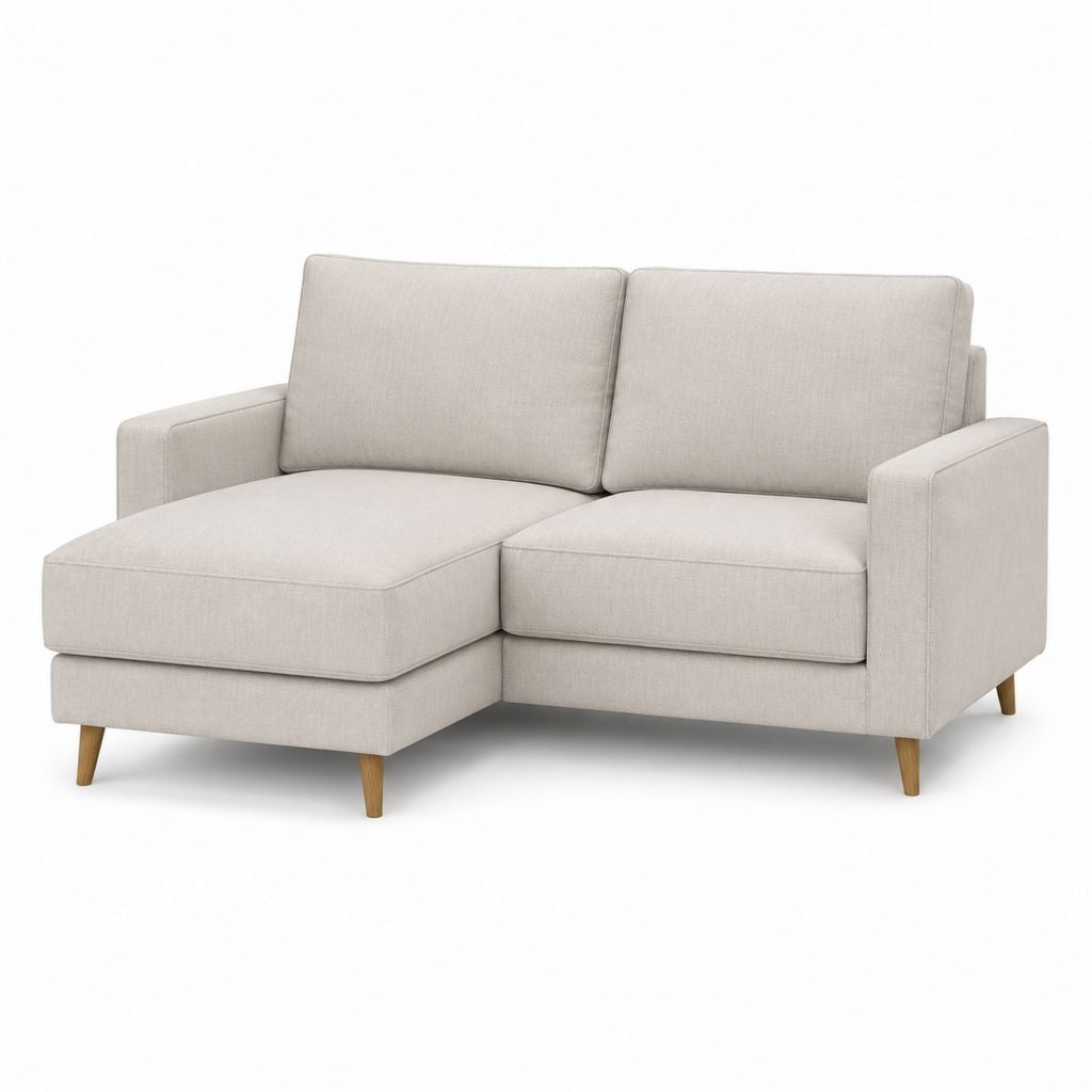 Canapé d'angle gauche 2 places beige en polyester avec méridienne 200 x 145 x 85 cm