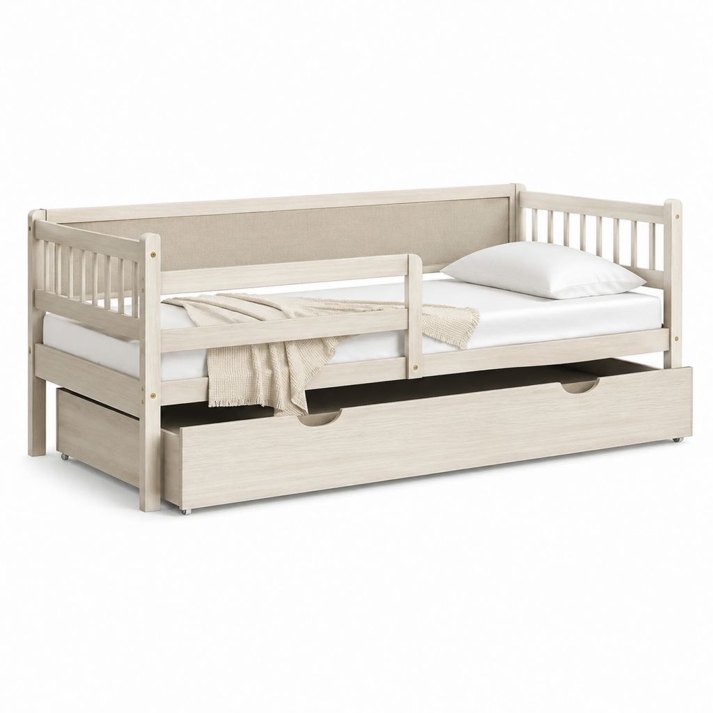 Lit enfant canapé-lit avec tiroir de rangement beige en pin massif 90 x 190 cm 197 x 99 x 80 cm