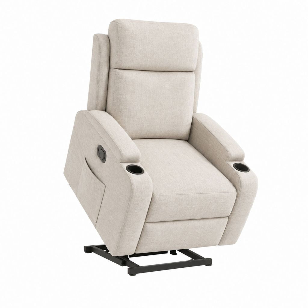 Fauteuil relax inclinable manuel beige en polyester 89 x 98 x 105 cm avec porte-gobelets