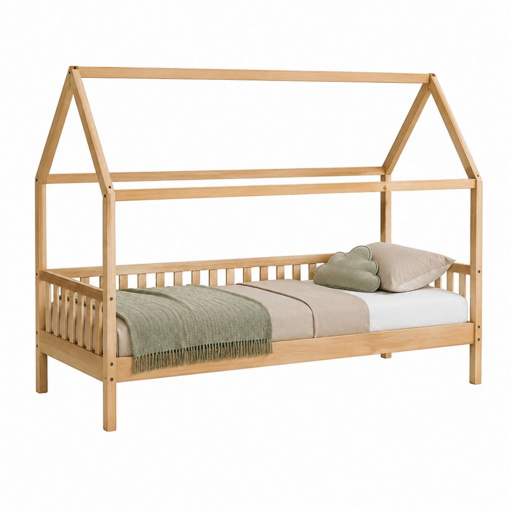 Lit cabane enfant en pin massif naturel 90 x 190 cm