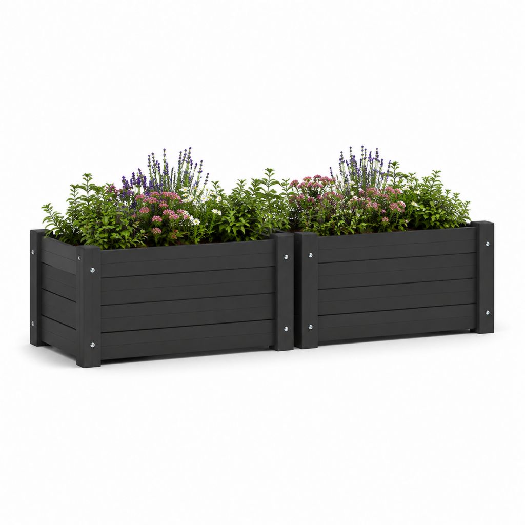 Lot de 2 jardinières surélevées rectangulaires noires en composite WPC 100 x 50 x 54 cm