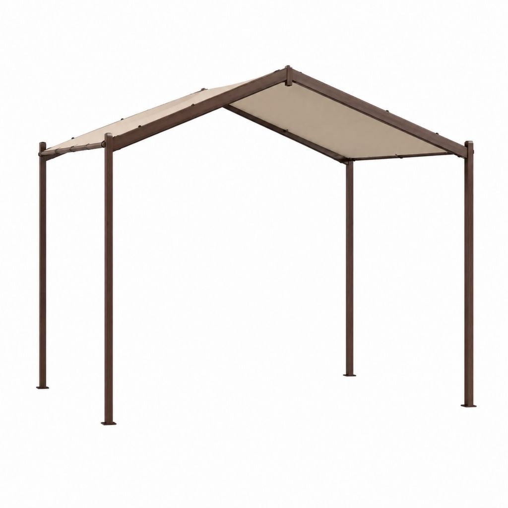 Pergola de jardin rectangulaire marron en acier avec toit en polyester beige 3 x 4 x 2.5 m