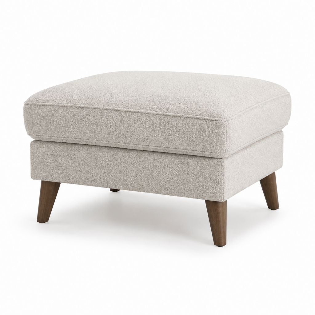 Repose-pieds rembourré beige en polyester bouclette rectangulaire avec pieds en hévéa massif 70 x 55 x 45 cm