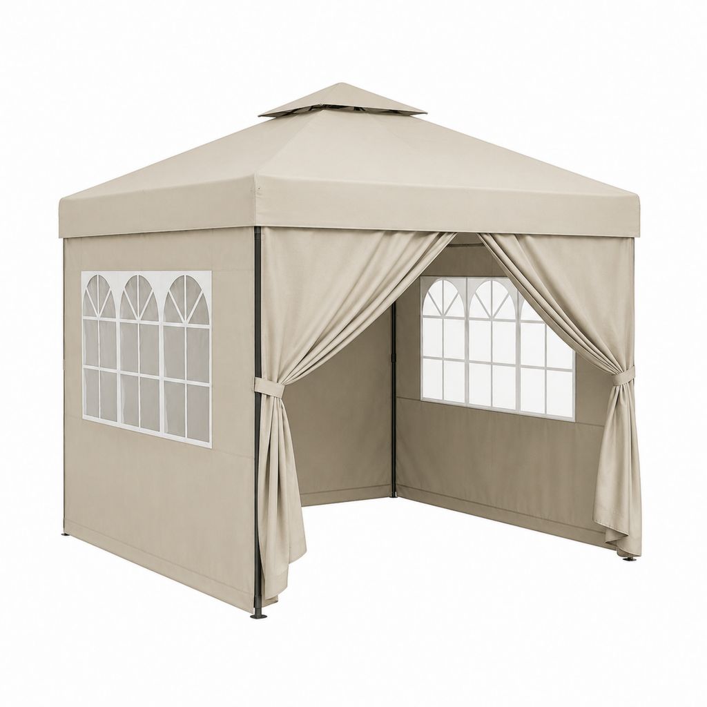 Tonnelle de jardin carrée beige en acier et polyester 300 x 300 x 250 cm