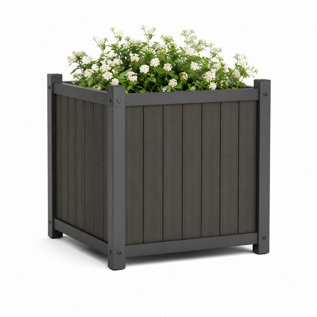 Jardinière carrée extérieure anthracite en composite WPC avec cadre en aluminium 80 x 80 x 70 cm