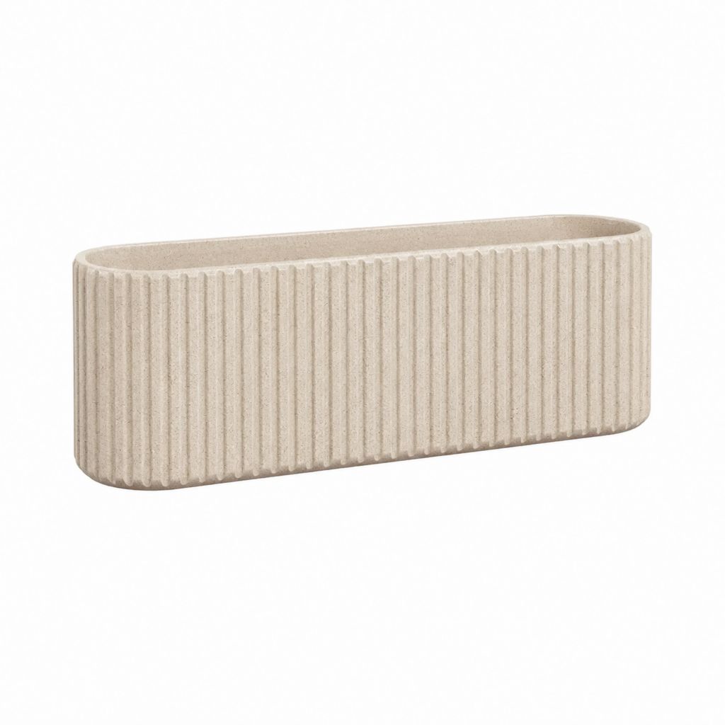 Jardinière rectangulaire beige en ciment fibré strié 40 x 15 x 15 cm