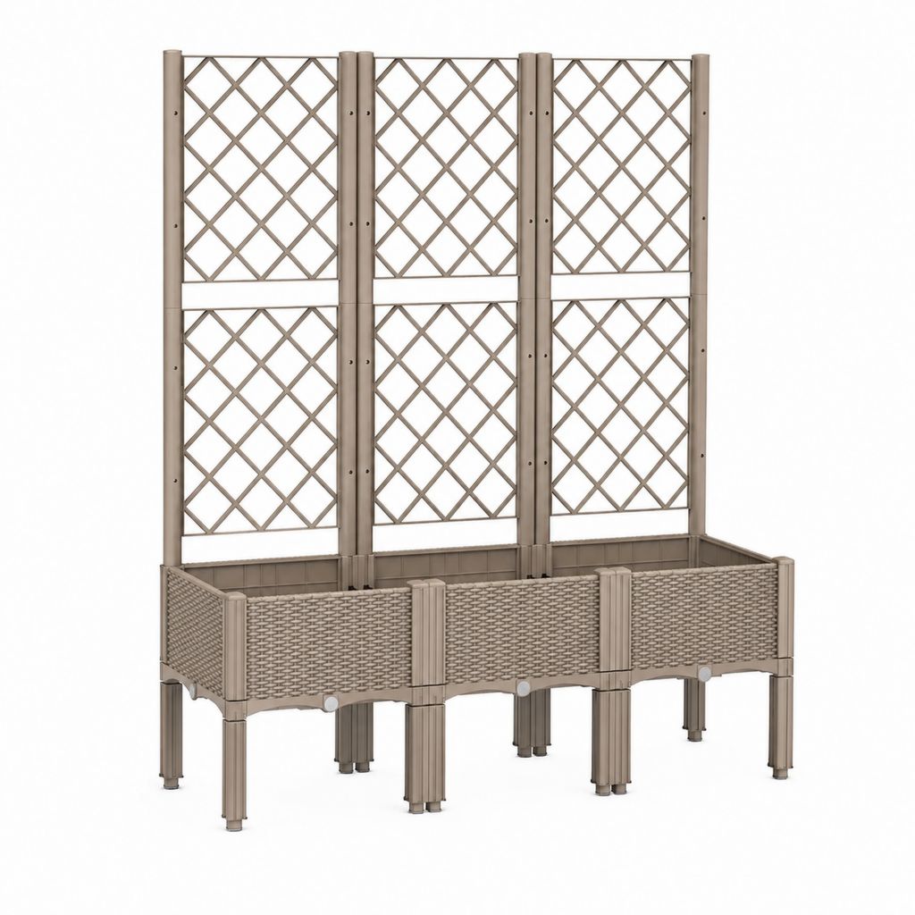 Jardinière surélevée avec treillis taupe en polypropylène rectangulaire 120 x 40 x 142 cm