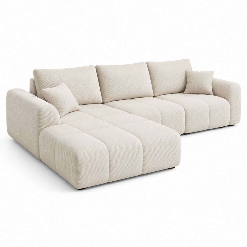 Canapé d'angle gauche 4 places écru en velours côtelé de polyester 290 x 170 x 85 cm